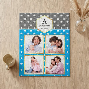 Puzzle Motif de blanc bleu ciel avec étoiles pour collage