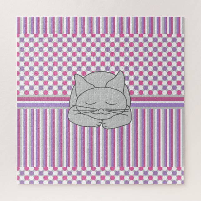 Puzzle Motif de chat gris dormant (Vertical)