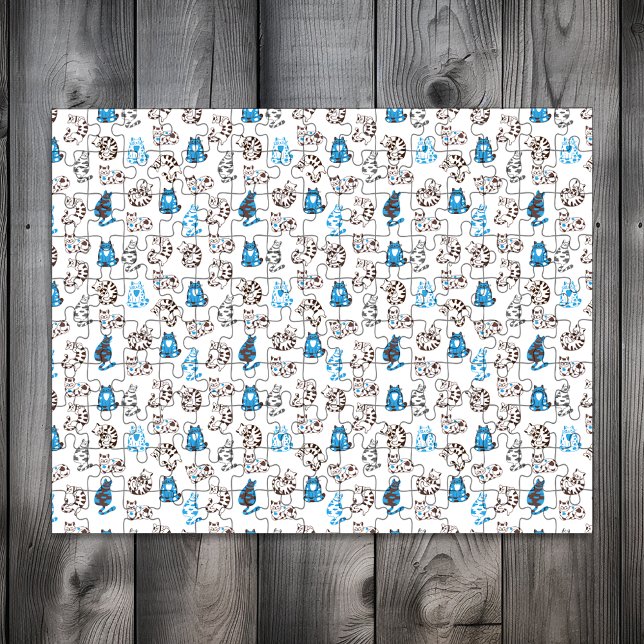 Puzzle Motif de chat Kitty difficile | Bleu classique (Créateur téléchargé)
