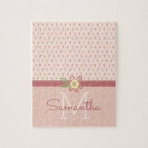 Puzzle Motif de cœur pastel rose girly et monogramme