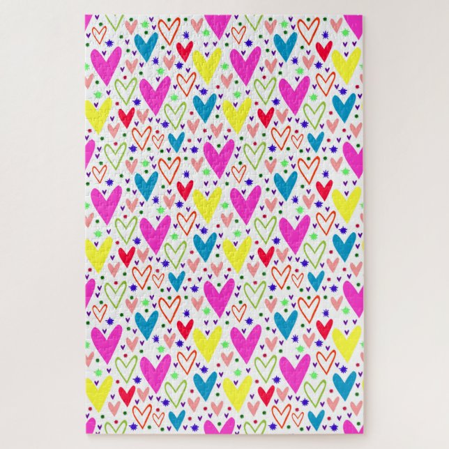 Puzzle Motif de cœurs colorés mignons (Vertical)