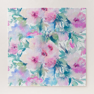 Puzzle Motif de collage de fleurs rose et bleue