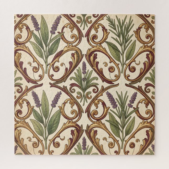 Puzzle Motif de défilement or et lavande Romarin  (Vertical)