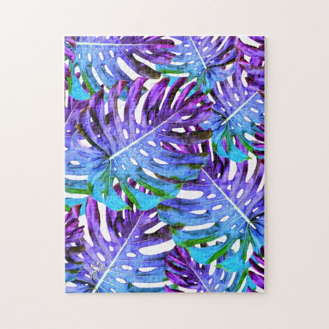 Puzzle Motif de feuille de Monstera Tropical violet (Vertical)