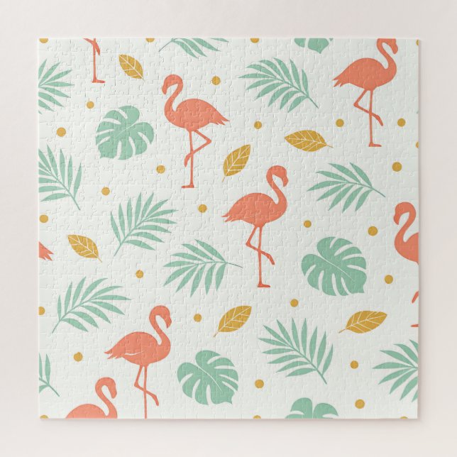 Puzzle Motif de feuille tropicale flamant corail (Vertical)