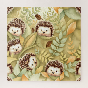 Puzzle Motif de feuilles d'automne de hérisson mignon