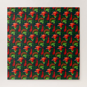Puzzle Motif de feuilles de fleurs exotiques colorées