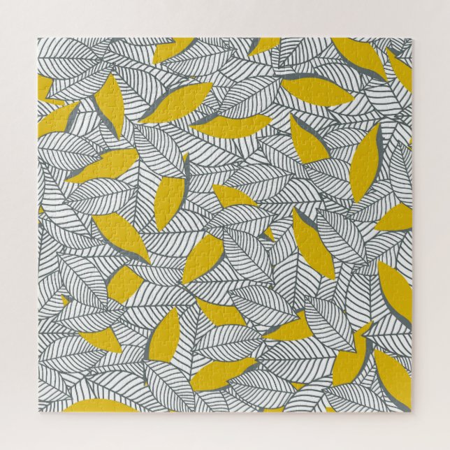Puzzle Motif de feuilles gris et jaune. (Vertical)
