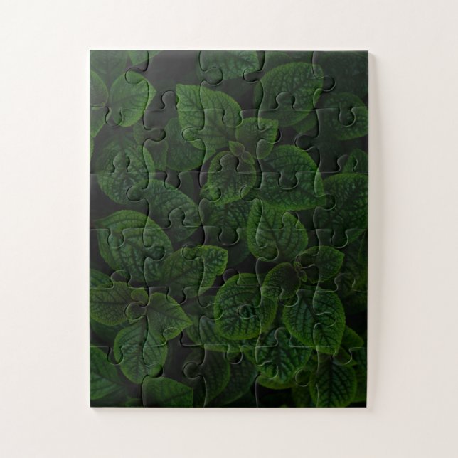 Puzzle Motif de feuilles texturées vert émeraude foncé (Vertical)