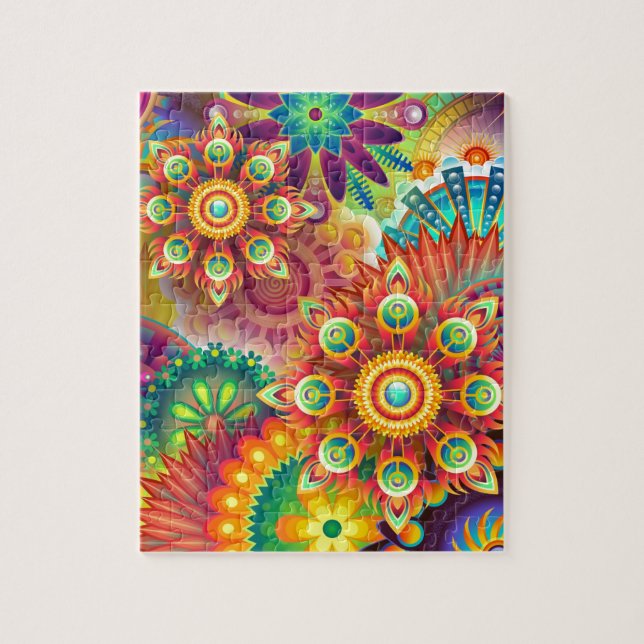Puzzle Motif de fleurs Abstraites aux couleurs vives (Vertical)