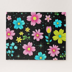 Puzzle Motif de fleurs colorées noir rétro pour fête d'an