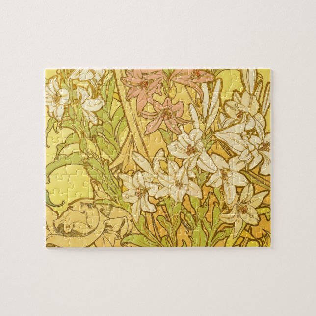 Puzzle Motif de fleurs de lys d'Alphonse Mucha : Art nouv (Horizontal)