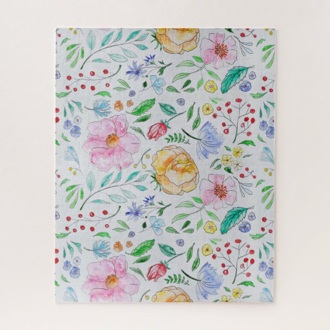 Puzzle Motif de fleurs et de bourgeons à l'aquarelle légè (Vertical)