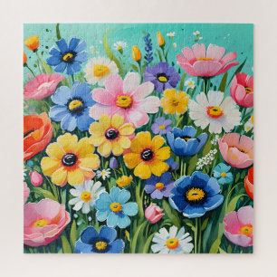 Puzzle Motif de fleurs printanières vibrantes à l'aquarel