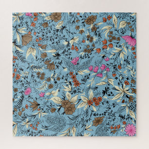 Puzzle motif de fleurs vintage, arrière - plan bleu.