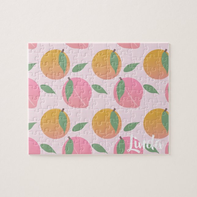 Puzzle Motif de fruit orange pêche mignon rose (Horizontal)