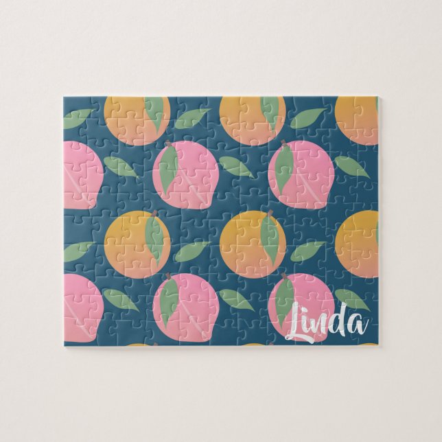 Puzzle Motif de fruit orange pêche mignon rose (Horizontal)
