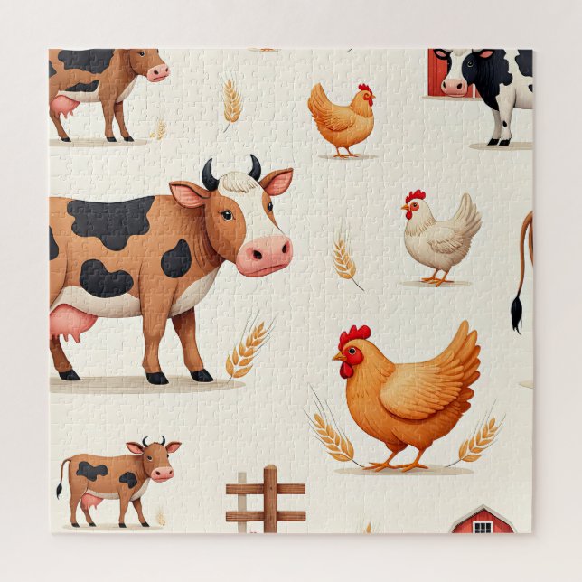Puzzle Motif de grange d'animaux de ferme mignons (Vertical)