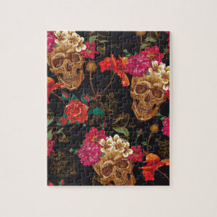 Puzzle Motif de Halloween, crânes, roses, gothique, noir,