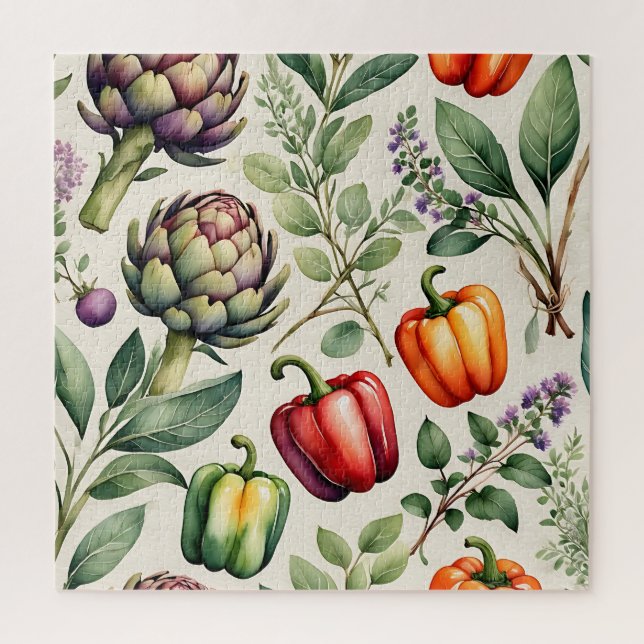 Puzzle Motif de jardin potager à l'aquarelle (Vertical)