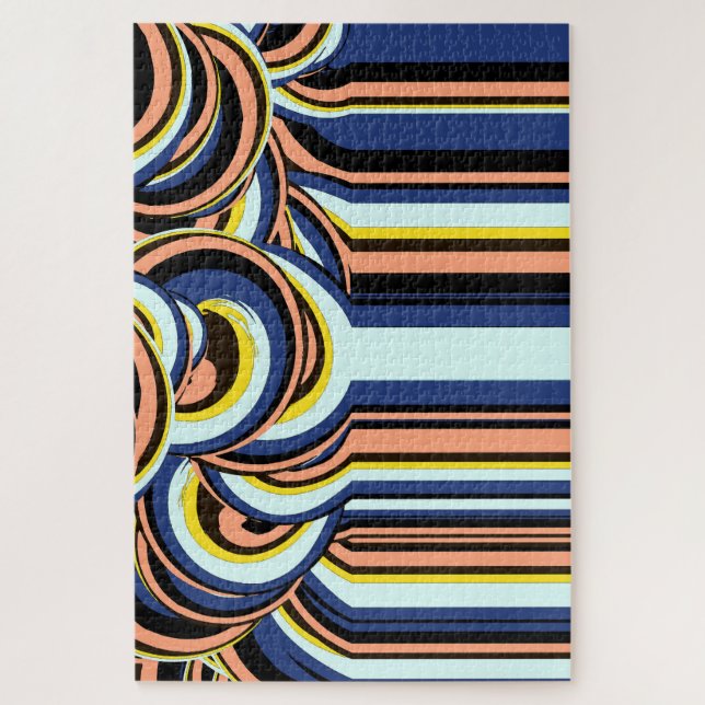 Puzzle Motif de lignes de tourbillons orange bleu (Vertical)