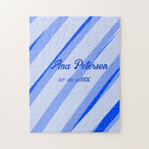 Puzzle Motif de lignes rétro boho avec nom date pastel bl