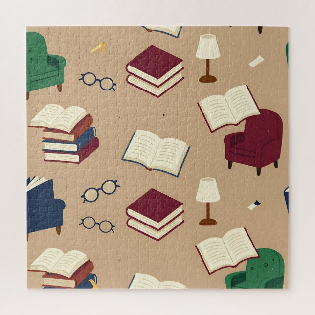 Puzzle Motif de livres de coin de lecture cosy (Vertical)