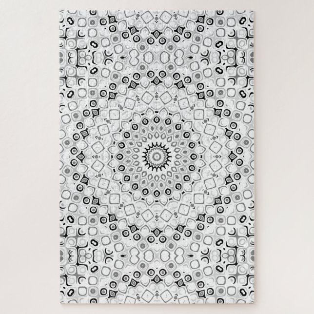 Puzzle Motif de mandala géométrique noir et blanc (Vertical)