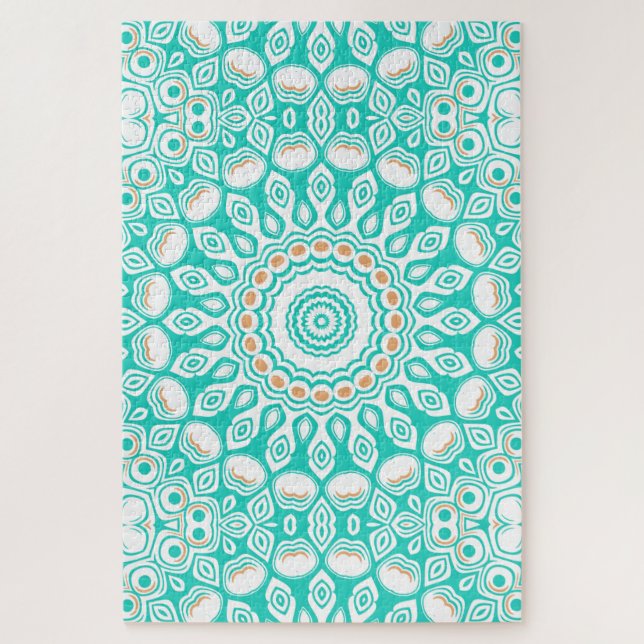 Puzzle Motif de mandala océan turquoise et beige (Vertical)