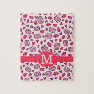 Puzzle Motif de monogramme avec des lèvres mignonnes et d