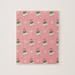 Puzzle Motif de Noël Vintage, Sucres de canne avec rose