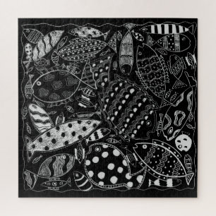 Puzzle Motif de poisson noir et blanc Art moderne