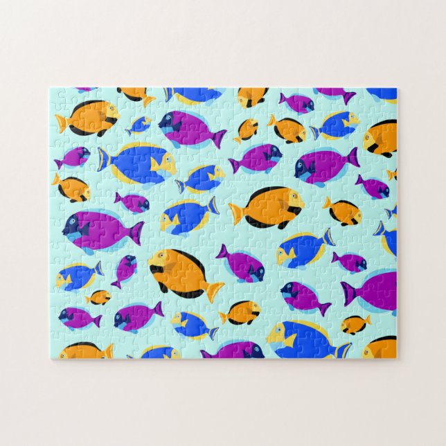 Puzzle Motif de poissons tropicaux colorés en Mer Bleue (Horizontal)