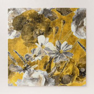 Puzzle Motif de Poppies d'aquarelle florale monochrome