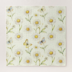 Puzzle Motif de prairie à daisies et papillons à l'aquare