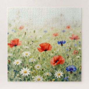 Puzzle Motif de prairie de coquelicot de marguerite de bl