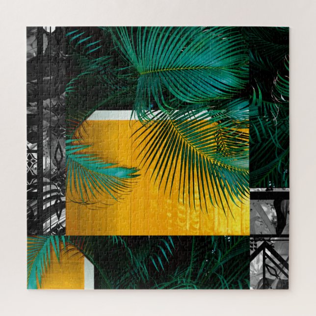 Puzzle Motif de rectangle jaune vert tropical à palmier (Vertical)