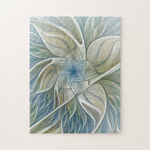 Puzzle Motif de rêve floral Abstrait Bleu Kaki Fractal