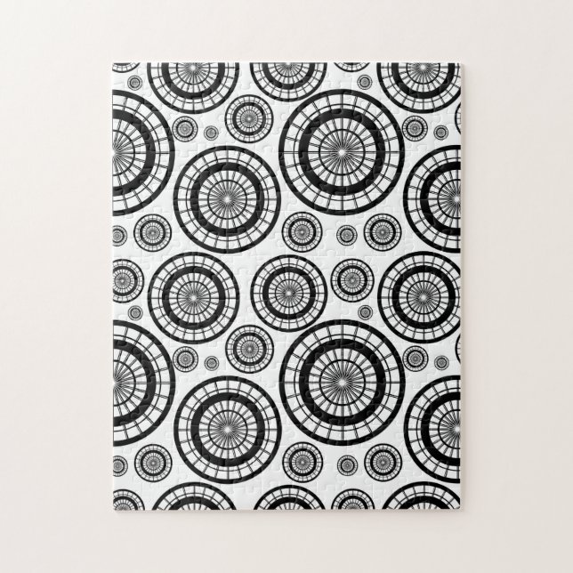Puzzle Motif de roue répétitive noir et blanc (Vertical)