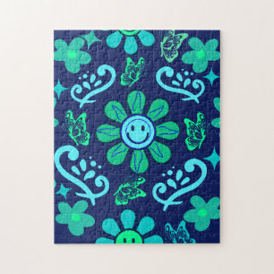 Puzzle Motif de symbole floral et solaire de style rétro