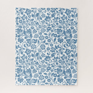 Puzzle Motif de vignes florales bleues et blanches ornées