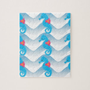 Puzzle Motif Des Chevaux De Mer Et Des Vagues Bleues