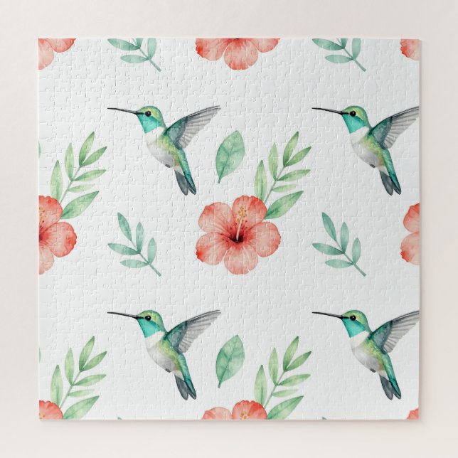 Puzzle Motif d'hibiscus colibri turquoise (Vertical)