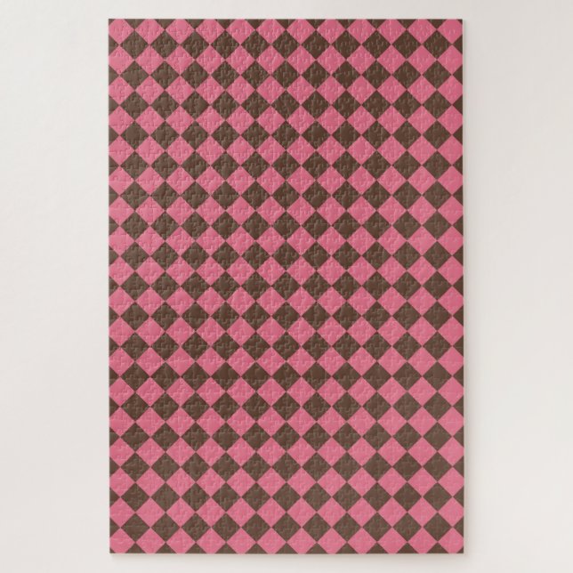 Puzzle Motif diamant à carreaux rose marron (Vertical)