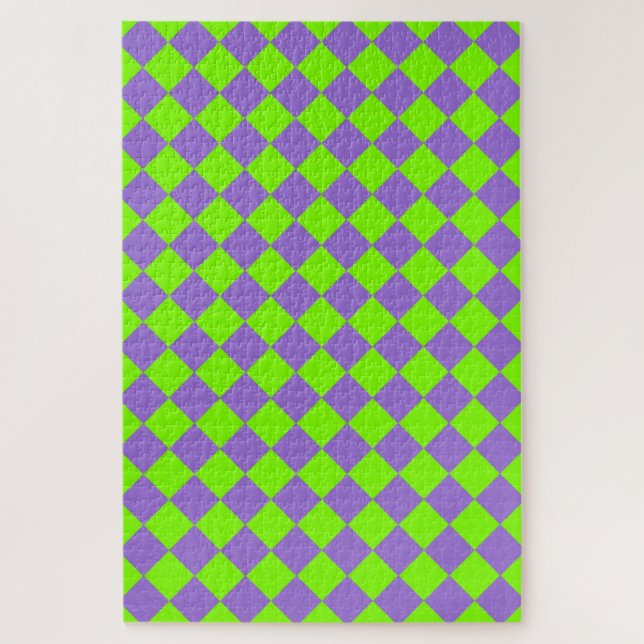 Puzzle Motif diamant à carreaux vert et violet (Vertical)