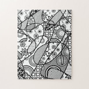 Puzzle Motif Doodle noir et blanc Patchwork 01