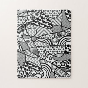 Puzzle Motif Doodle noir et blanc Patchwork 02