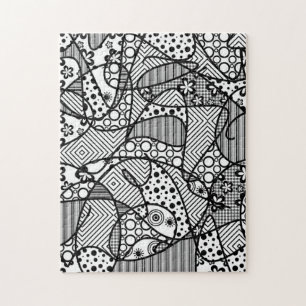 Puzzle Motif Doodle noir et blanc Patchwork 04