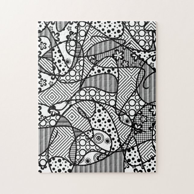 Puzzle Motif Doodle noir et blanc Patchwork 04 (Vertical)