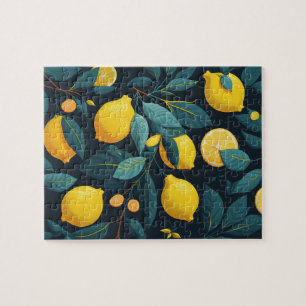 Puzzle Motif du jardin de citron. Agrumes tropicaux jaune